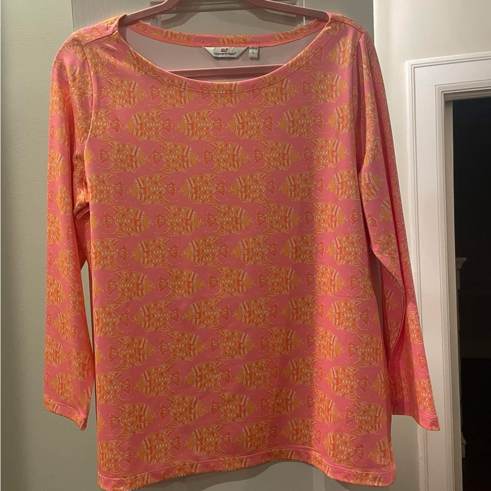 Vineyard Vines Pink and Orange Fish Print Blouse